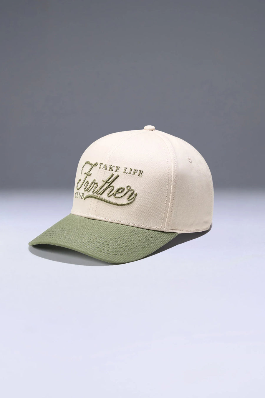 Oat/Milk Sage Classic Further Cotton Hat with heavyweight cotton twill fabric and front center embroidery for workouts and everyday wear by TLF Apparel – front view 
