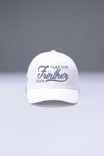 White Classic Further Cotton Hat showing mid profile side silhouette and structured cotton twill fabric by TLF Apparel – front view