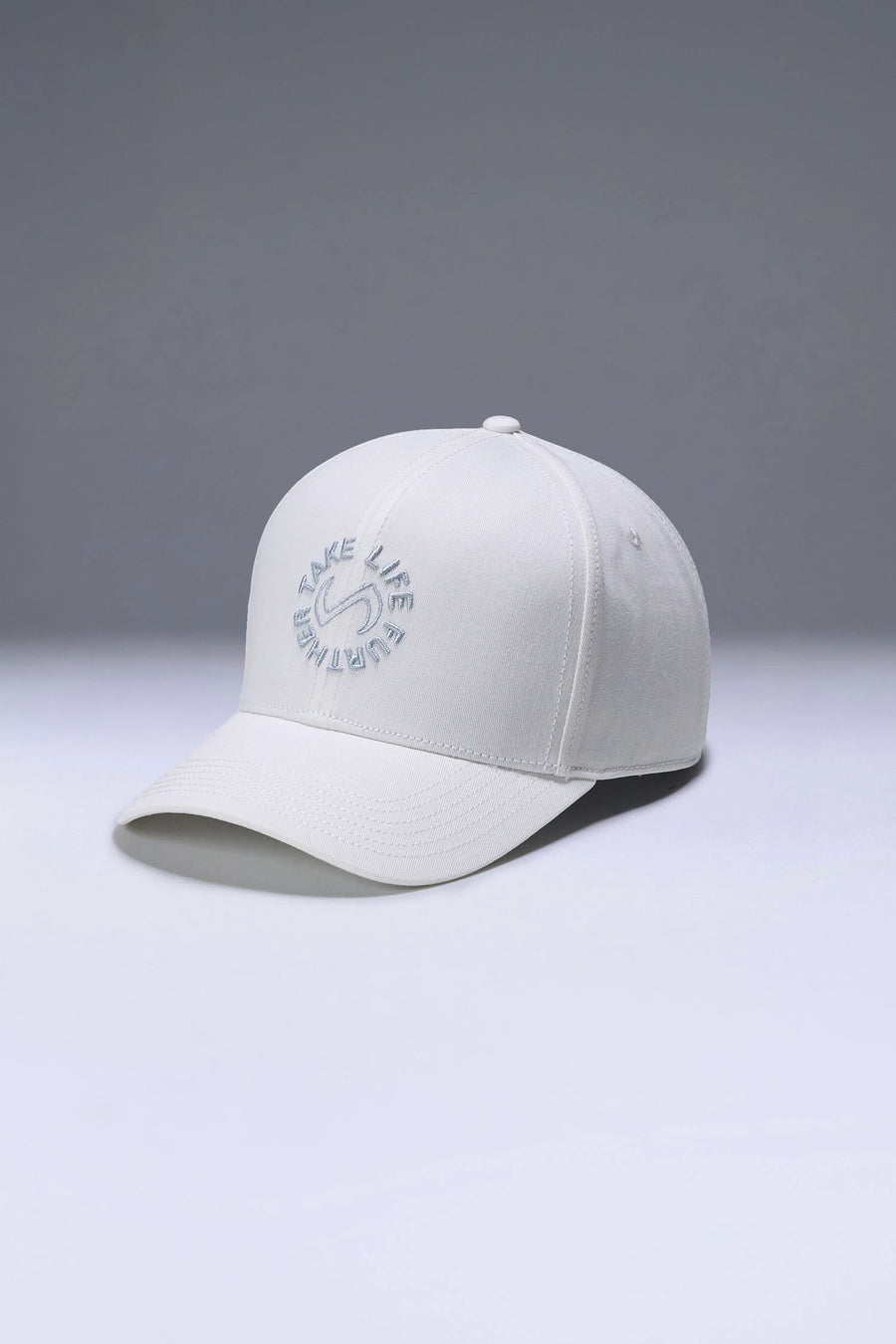 White Classic Further Circle Hat with heavyweight cotton twill fabric and front center embroidery for workouts and everyday wear by TLF Apparel – front view 