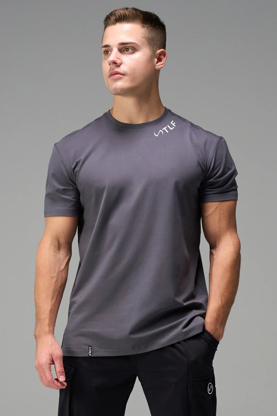 Front View Of TLF Swole Tee in Blackened Pearl Color