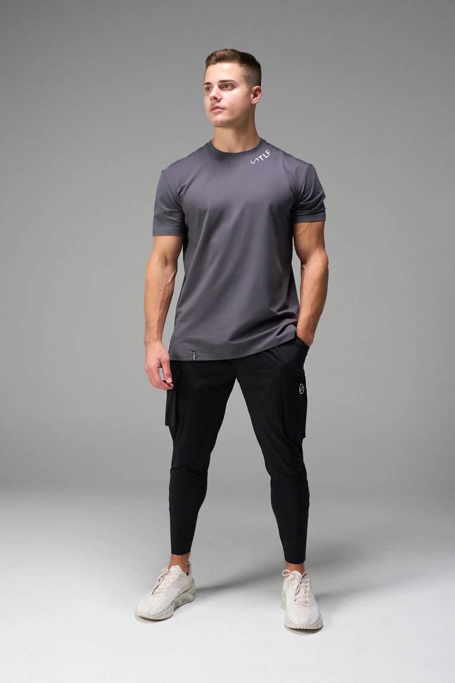 Front View Of TLF Swole Tee in Blackened Pearl Color
