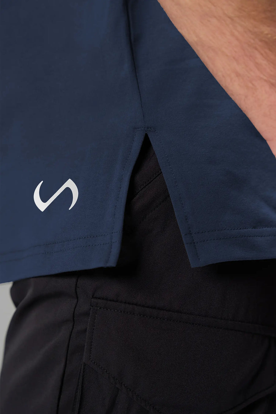 Side Detail View Of TLF Swole Tee in Blue
