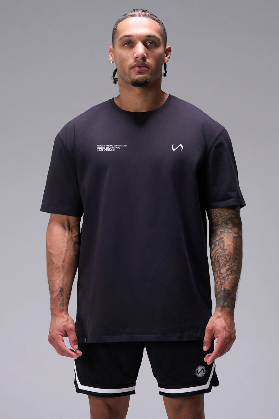 Black TLF x Matt Greggo Cotton Luxe Oversized Tee with relaxed oversized comfort fit in soft stretch cotton by TLF Apparel – front view