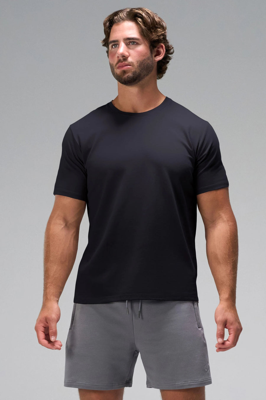 Black GTS Everyday Cotton Crew Neck Shirt, a men’s crew neck t shirt with athletic fit by TLF Apparel – front view