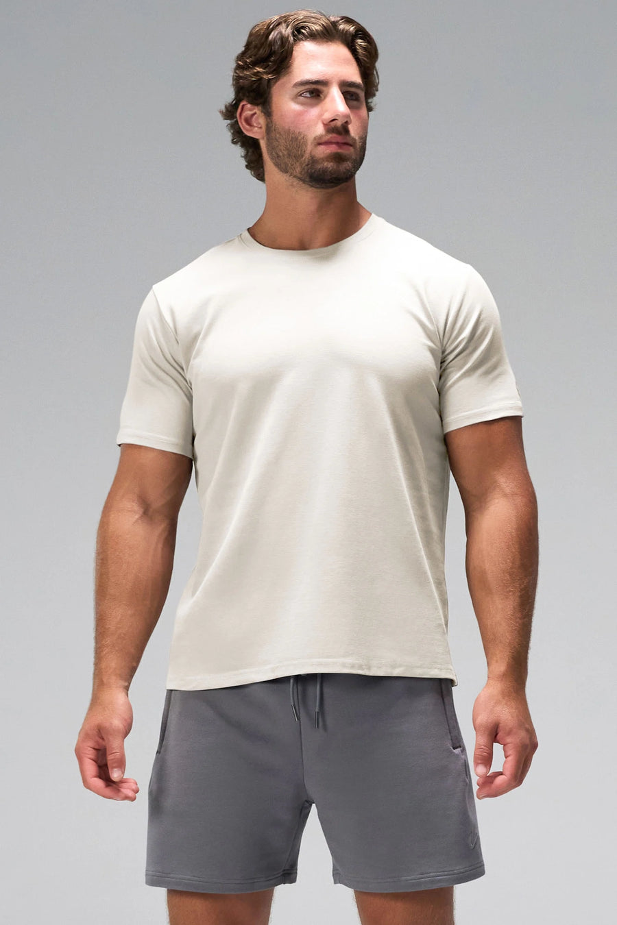Cream GTS Everyday Cotton Crew Neck Shirt, a men’s crew neck t shirt with athletic fit by TLF Apparel – front view