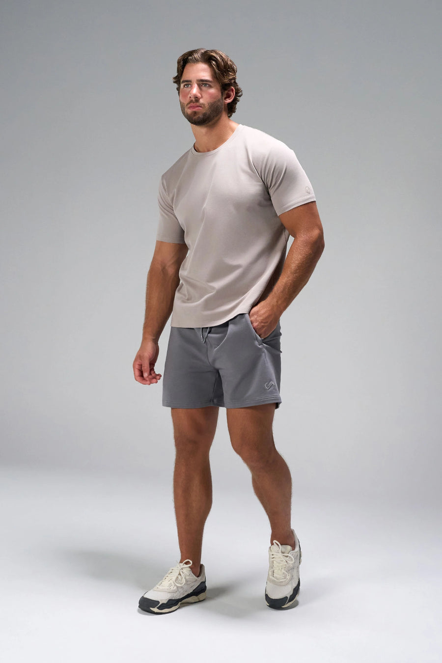Beige GTS Everyday Cotton Crew Neck Shirt, a men’s short sleeve shirt for Gym-To-Street® wear by TLF Apparel – front view