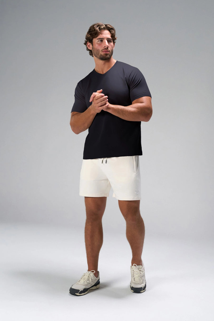 Black GTS Everyday Cotton V Neck Shirt, a soft men’s short sleeve shirt for Gym-To-Street® wear by TLF Apparel – front view