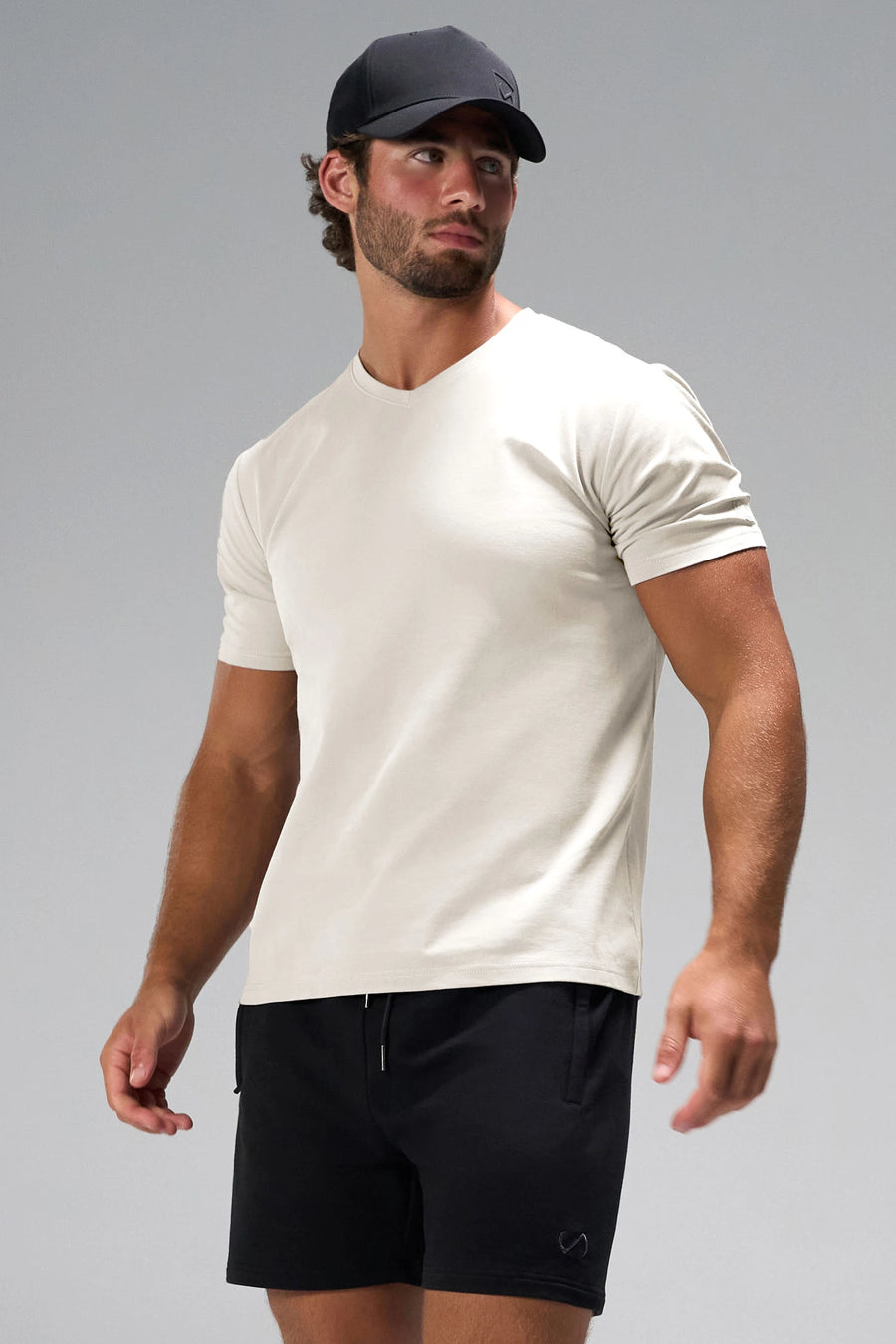 Cream GTS Everyday Cotton V Neck Shirt, a men’s v neck t shirt with athletic fit by TLF Apparel – front view