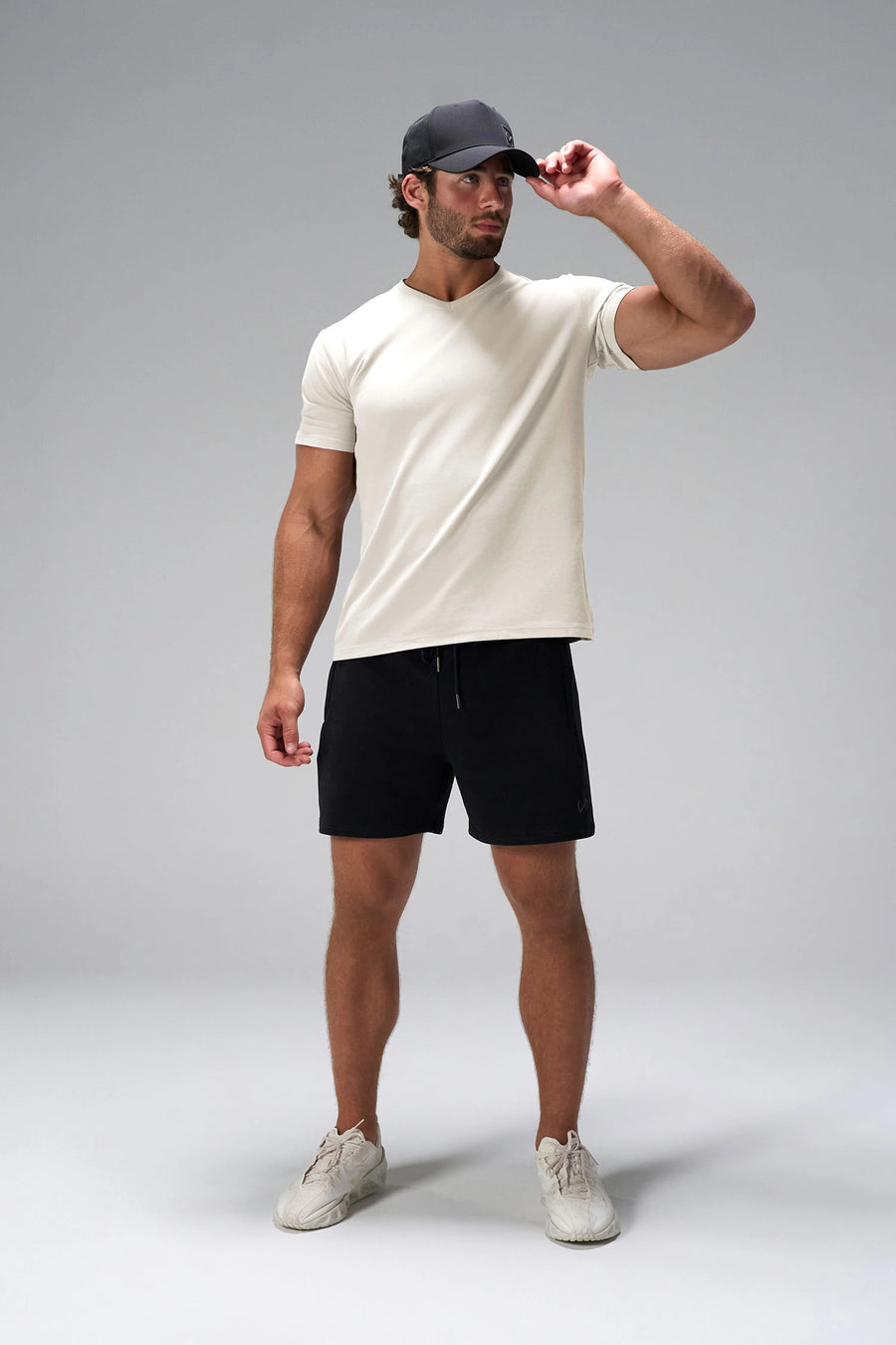 Beige GTS Everyday Cotton V Neck Shirt, a soft men’s short sleeve shirt for Gym-To-Street® wear by TLF Apparel – front view