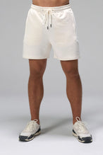 Cream GTS French Terry Cotton 5 Inch Shorts, men’s sweat shorts with drawstring waistband by TLF Apparel – front view