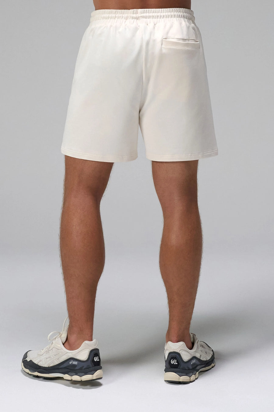 Cream GTS French Terry Cotton 5 Inch Shorts showing rear back pocket and relaxed fit by TLF Apparel – back view