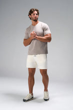 Cream GTS French Terry Cotton 5 Inch Shorts showing 5 inch inseam and tonal embroidery logo by TLF Apparel – front view
