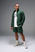 Front View of Green TLF Track Jacket (Men's GTS Gym-To-Street Edition) with mesh lining, reflective piping, and premium trims for all-day Gym-To-Street wear.