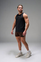 Brown Men’s Micro Mesh 5 Inch Shorts with 7-inch inseam, designed for gym training, HIIT workouts and running by TLF Apparel – front view 