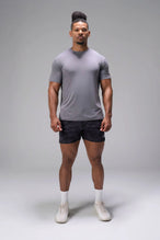Black Tonal Camo Adapt Performance 5 Inch Shorts — product video showing the 4-way stretch fabric and zipper pockets