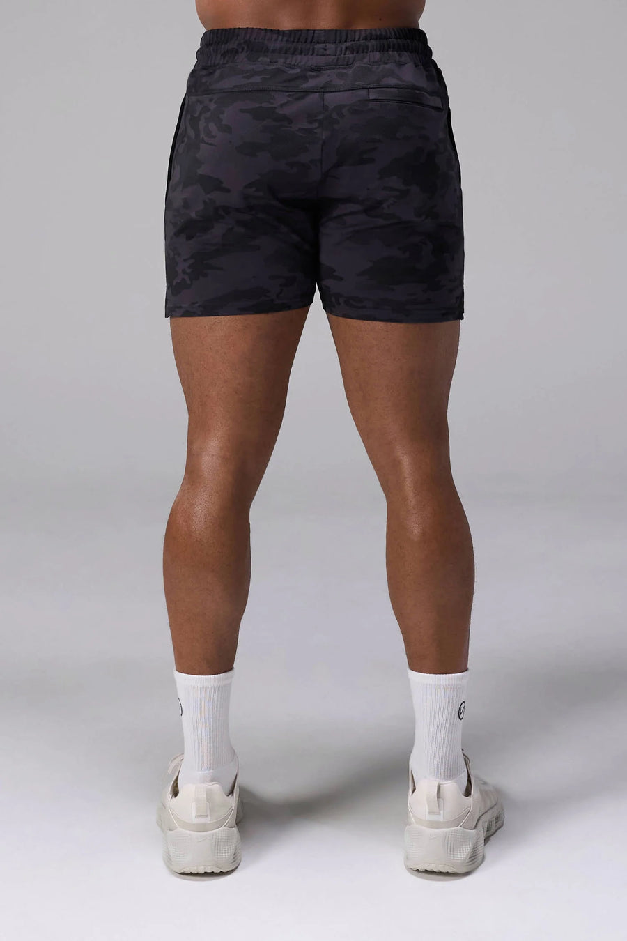 Black Tonal Camo Adapt Performance 5 inch Shorts showing rear fit and secure zipper pocket for training and everyday wear by TLF Apparel – back view