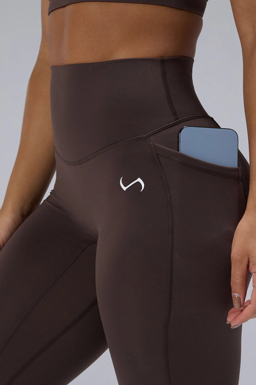 Brown Tempo Leggings With Pockets, high waisted workout leggings for Gym-To-Street® wear by TLF Apparel – front view