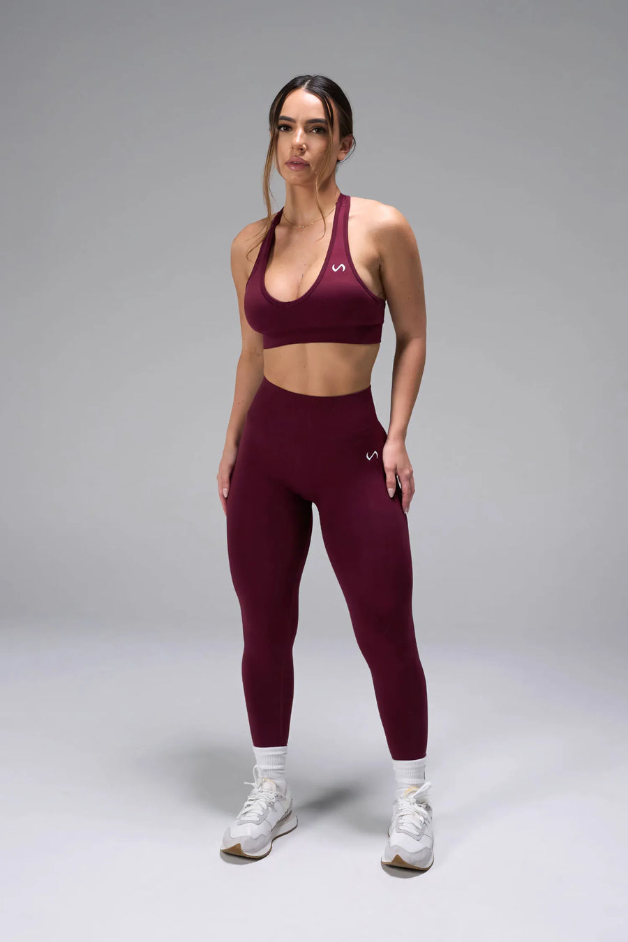 Front View of Dark Cherry TLF Cosmic Seamless Scrunch Butt Leggings, featuring a scrunch butt to shape and contour your glutes 