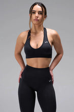 Front View of Black Tie Dye TLF Cosmic Seamless Sports Bra features adjustable strap for custom fit with high support for performance and functionality