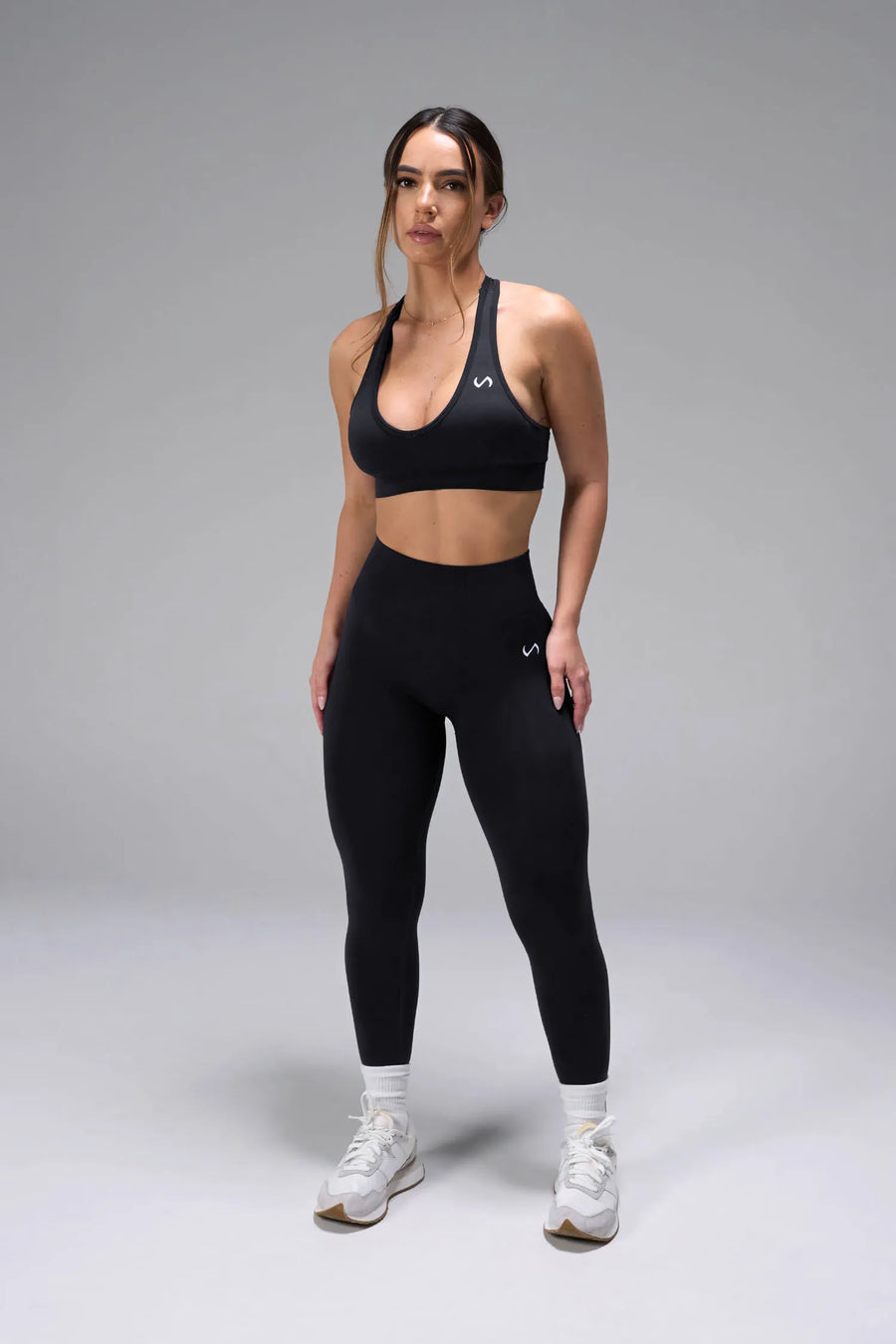  

Front View of Black Tie Dye TLF Cosmic Seamless Sports Bra features adjustable strap for custom fit with high support for performance and functionality