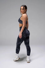 Side View of Blue Tie Dye TLF Cosmic Seamless Sports Bra features adjustable strap for custom fit with high support for performance and functionality