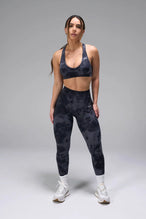 Front View of Blue Tie Dye TLF Cosmic Seamless Sports Bra features adjustable strap for custom fit with high support for performance and functionality