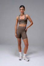 Brown Tempo Racerback Sports Bra, a reversible racerback bra for Gym-To-Street® wear by TLF Apparel – front view