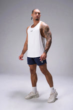 Navy Reps Mesh 5 Inch Fitted Shorts showing 5 inch inseam fit, fitted athletic silhouette, and unrestricted mobility by TLF Apparel – side view