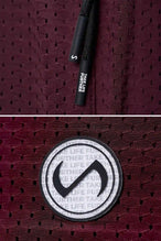 Maroon Reps Mesh 5 Inch Fitted Shorts showing Mesh Tech DNA™ fabric, side split hem construction, and premium details by TLF Apparel – detail view