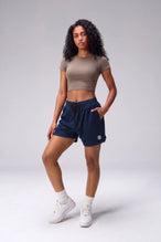 Navy Reps Mesh 5 Inch Shorts with lightweight breathable mesh fabric, zip pockets, and 4-way stretch performance for gym training and workouts by TLF Apparel – front view