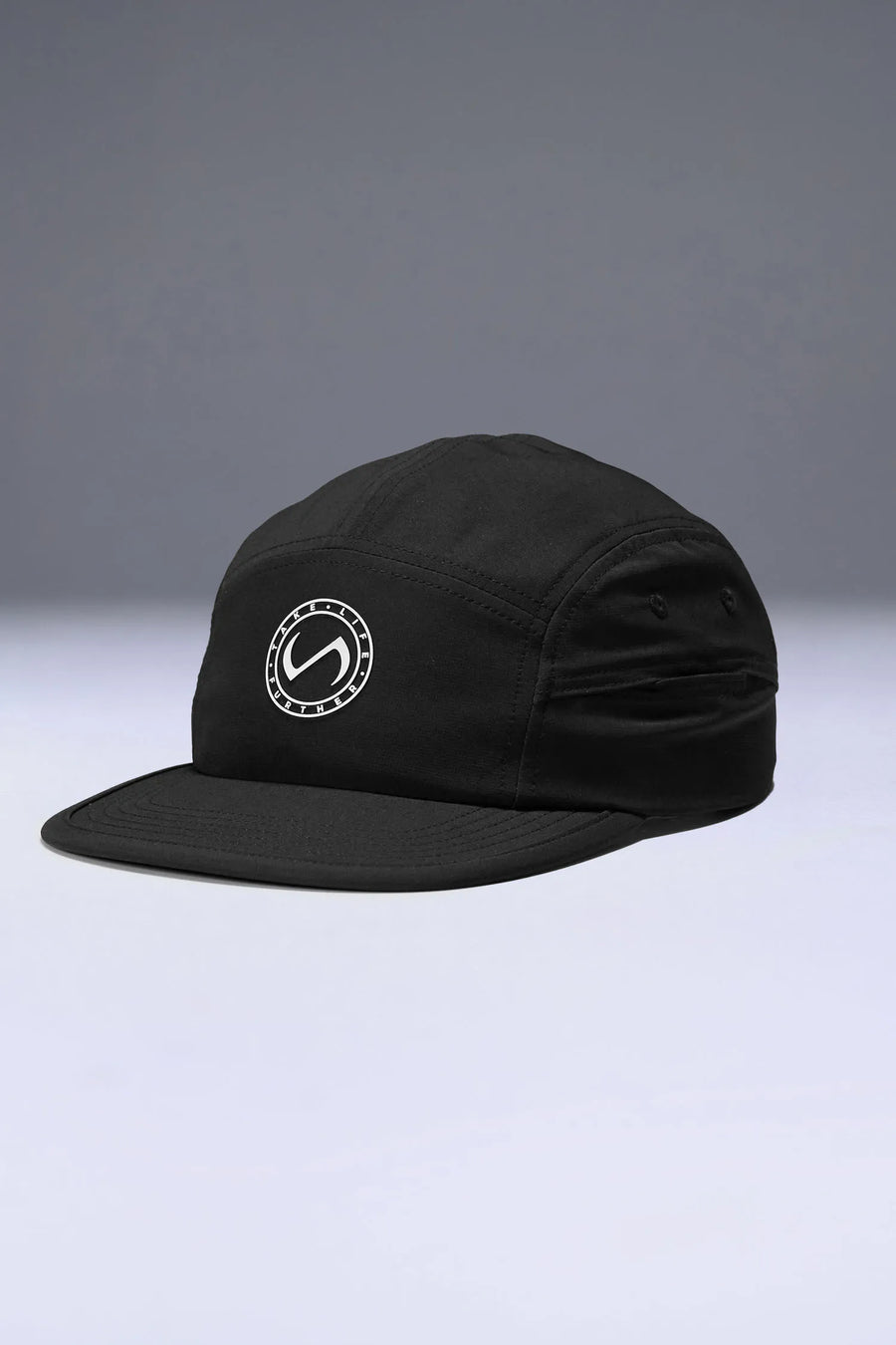 Black Pluma Packable Hat with ultra-light ripstop fabric and extended performance brim for training and outdoor workouts by TLF Apparel – front view 