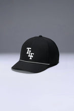 Black Flex Grid Varsity Rope Hat, structured snapback gym hat with rope detail and performance fabric by TLF Apparel – front view 