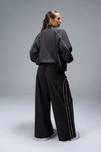 Back View of Black TLF Baggy Track Pants (Women’s GTS Gym-To-Street Edition) featuring side pockets and reflective piping details.
