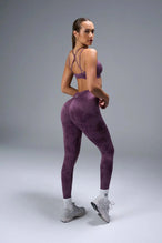 Back View of Purple TLF Cosmic Seamless Strappy Sports, featuring medium impact support and a strappy back design 