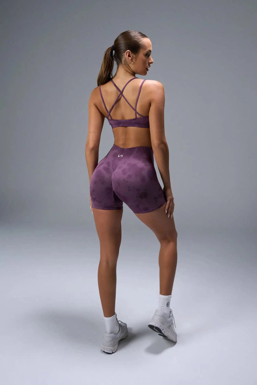 Purple TLF Cosmic Seamless Scrunch Butt Shorts — product video showing the scrunch butt shaping and seamless fabric