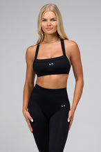 Front View Of Cosmic Seamless Square Neck Sports Bra in Black