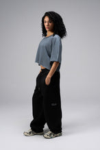 Side view Of Women's Dura Cotton Oversized Cropped Tee in Stormy Weather
