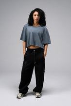 Front view Of Women's Dura Cotton Oversized Cropped Tee in Stormy Weather
