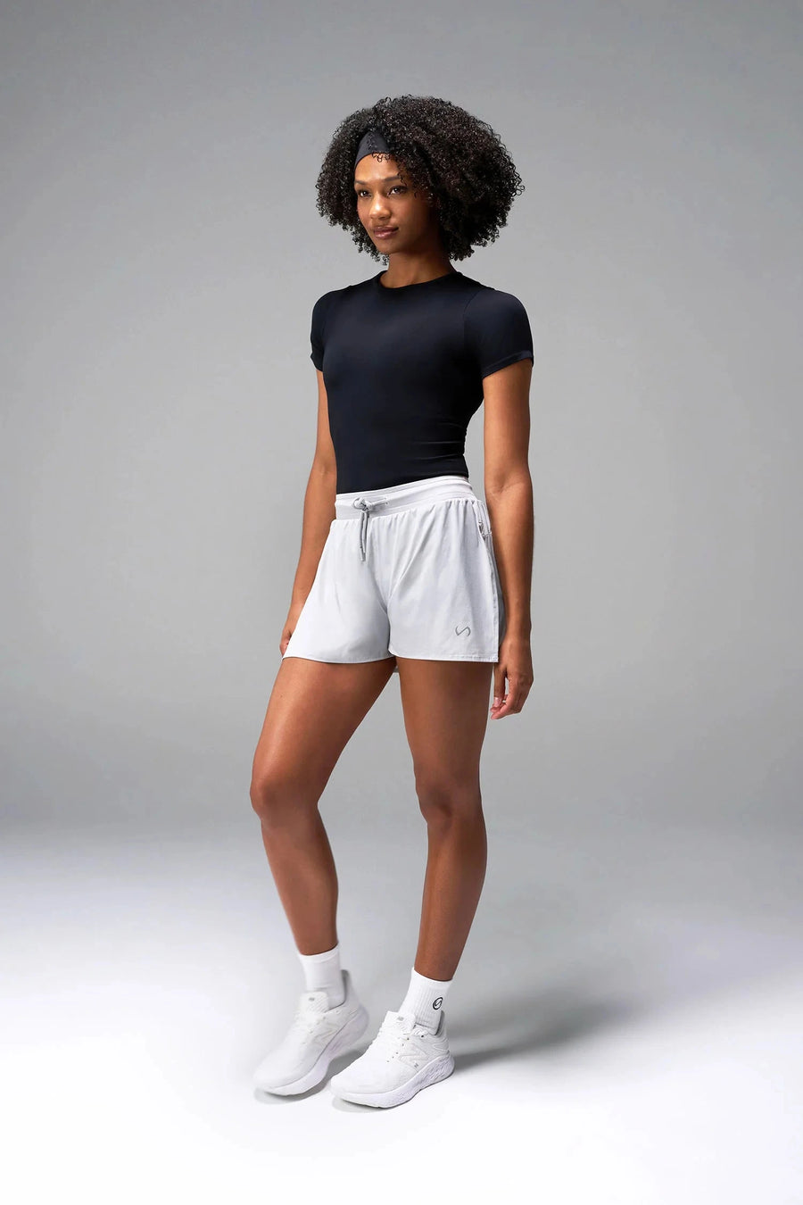 Front View of the Gray the TLF Element Infi Dry Shorts With Liner featuring built in shorts with pockets and high side slit for mobility