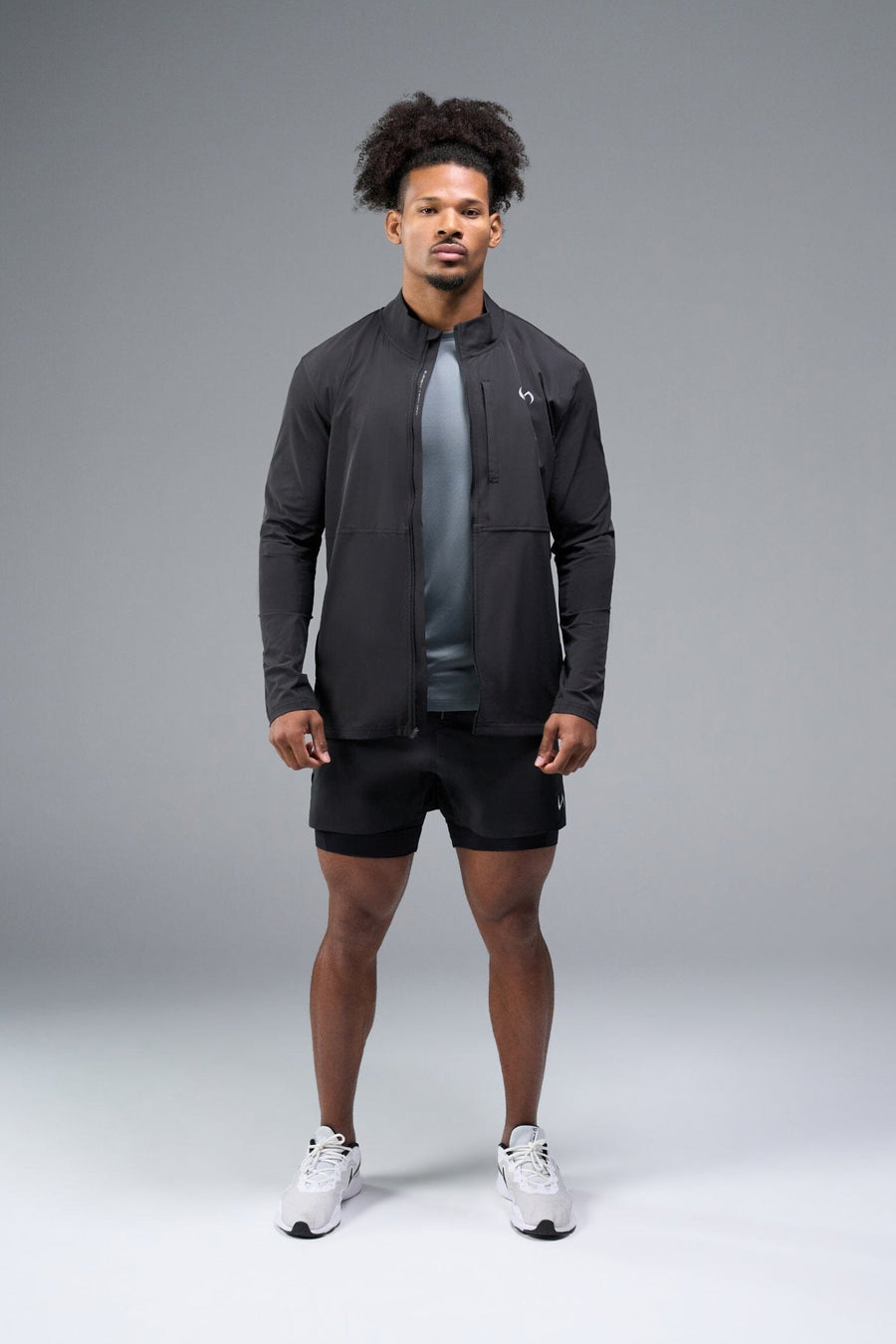 Front View of Black TLF Element Shorts With Liner, 2 in 1 shorts featuring side zipper pockets, 5 inch inseam and 7 Inch inseam Liner Short 