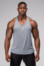 Front View of Gray Elevate Bamboo Stringer Tank