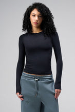 Front View Of Women's Essential Seamless Long Sleeve Top in Black