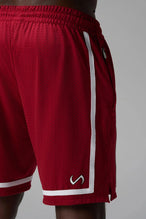 Back View of Red GTS Athletic 8 Inch Shorts, featuring an 8-inch inseam and zipper pockets