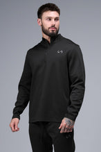 Front View of Black TLF GTS Quad Tech Quarter-Zip Pullover redefining modern activewear, this men’s 1/4 zip pullover blends technology with sleek style 