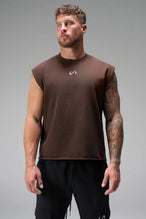 Front View of Brown the TLF Icon Muscle Tank featuring our physique enhancing design, straight hem and relaxed fit. 