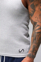 Front View of Gray Icon Ribbed Straight Hem Tank featuring our physique enhancing design, straight hem and relaxed fit