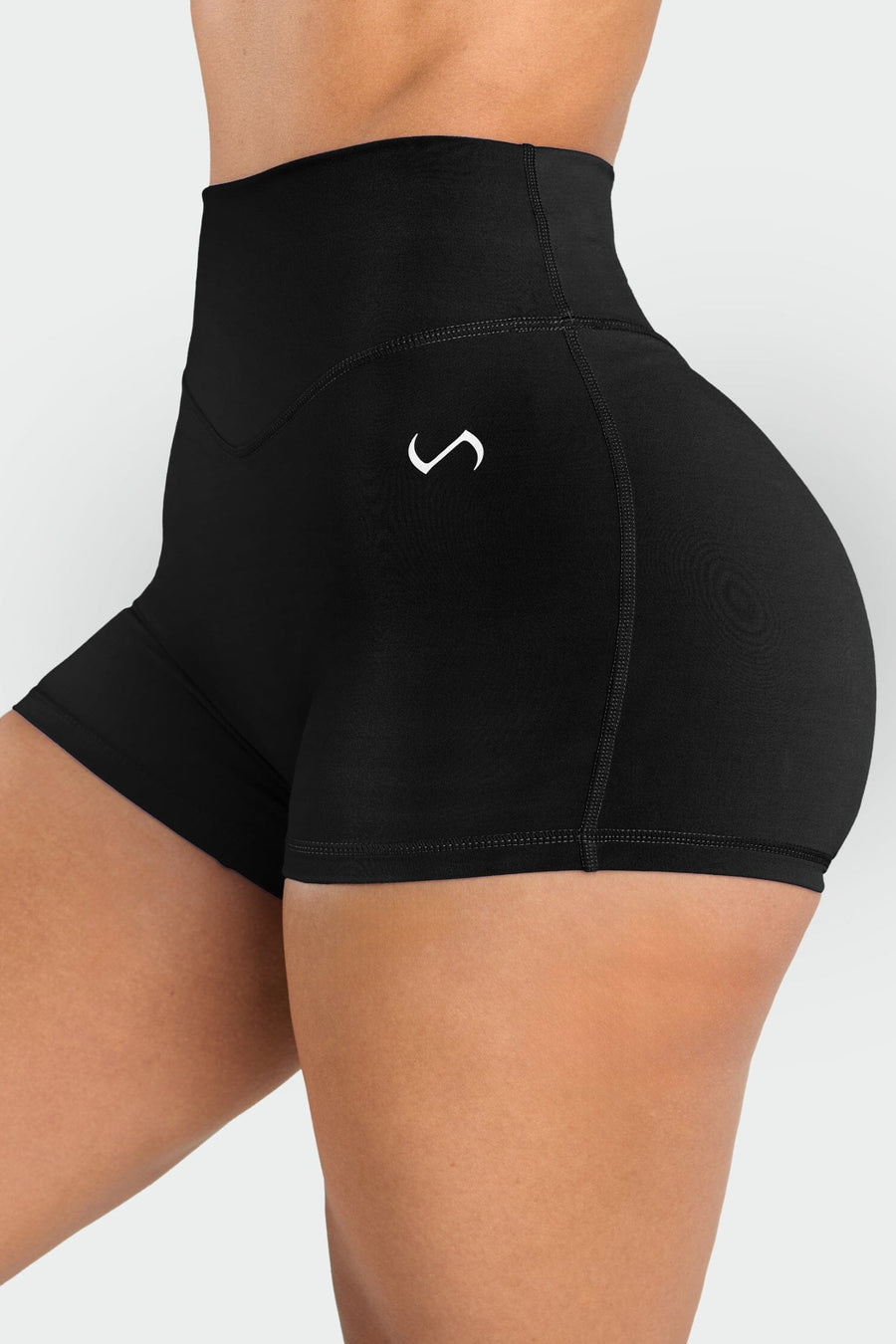 Front View of Black Tempo 4 Inch Workout Shorts