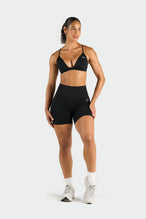 Front View of Black Tempo 6 Inch Workout Shorts