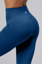 Back View Of Tempo High Waisted Workout Leggings in Oxford Blue