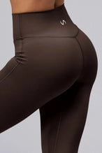 Back View Of Tempo High Waisted Workout Leggings in Dark Oak